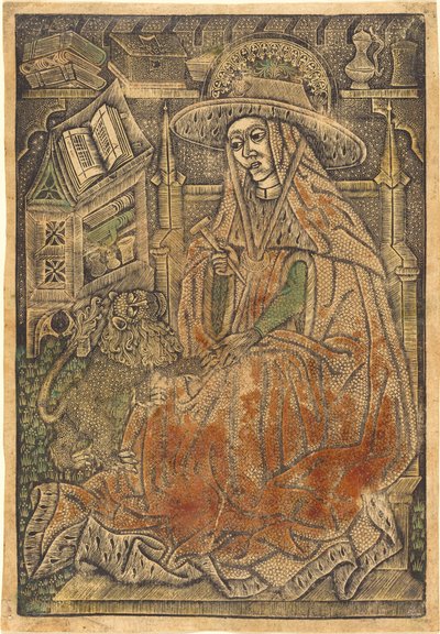 書斎の聖ヒエロニムス 作： German 15th Century or Master of the Aachen Madonna