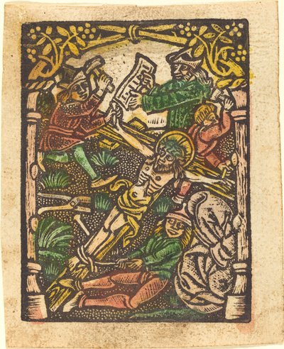 十字架につけられたキリスト 作： German 15th Century or Master of the Meshed Background