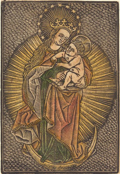 マドンナとチャイルド・イン・グローリー 作： German 15th Century or Master of the Meshed Background
