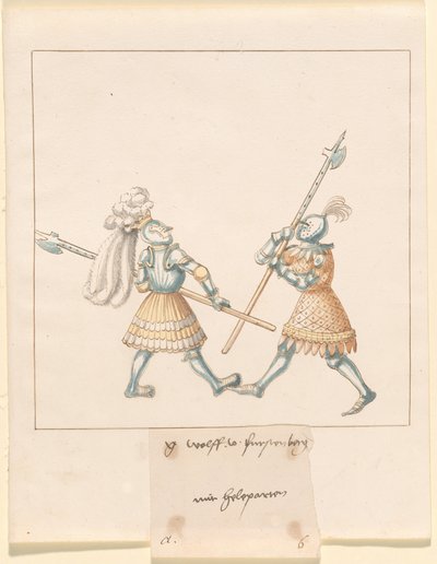 Freydal、The Book of Jousts and Tournament of Emperor Maximilian I: Combats on Foot (Jousts)(Volume III): G. Wolf von Fürstenberg mit Heleparten、プレート 141 作： German 16th Century
