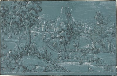 男性釣りのある風景 作： German 16th Century
