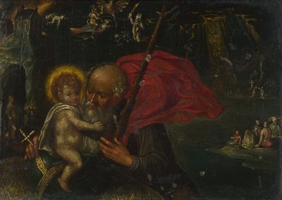 17世紀の幼児キリストを背負った聖クリストファー 作： German Master
