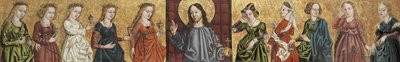 サルヴァトール・ムンディは、賢者と愚か者の処女たちに挟まれた。 1500 作： German Master
