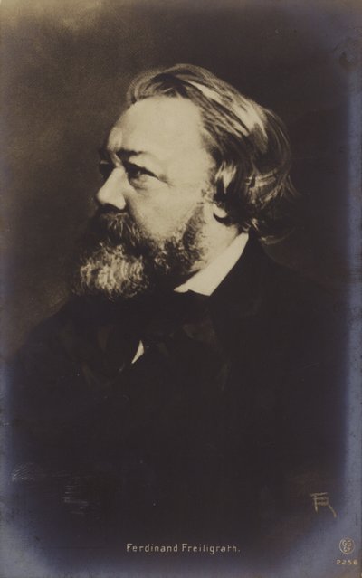 フェルディナント・フライリヒラート（1810-1876）、ドイツの詩人（モノクロ写真） 作： German Photographer