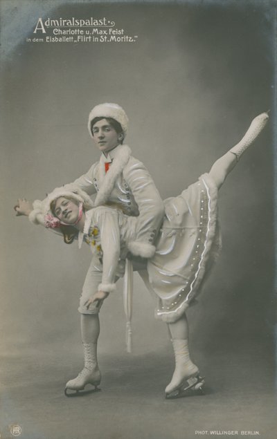 1913年に送られたアイススケート選手の絵葉書（手彩色写真） 作： German Photographer