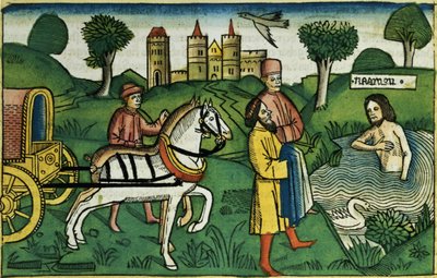 2キングス5 14ニュルンベルク聖書（Biblia Sacra Germanaica）からのナアマンの浄化（色の木版画） 作： German School