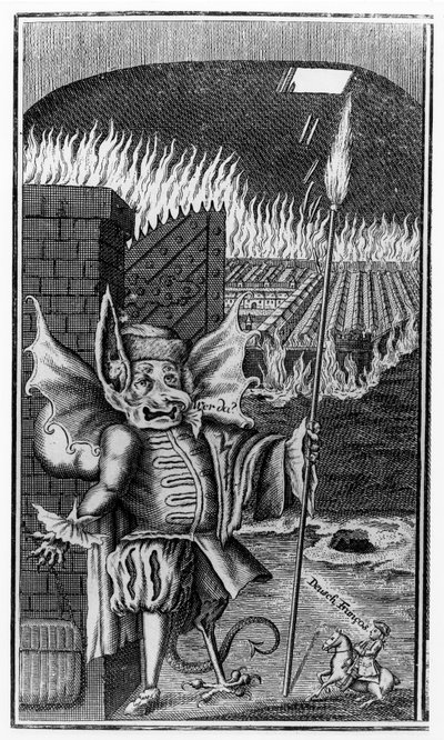炎の中で街を守る悪魔c。 1755 作： German School