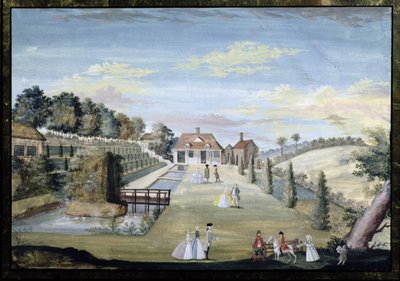 テラス、ウォーターパルテール、パレードフィギュアがある正式なウォーターガーデン、c.1730 作： German School