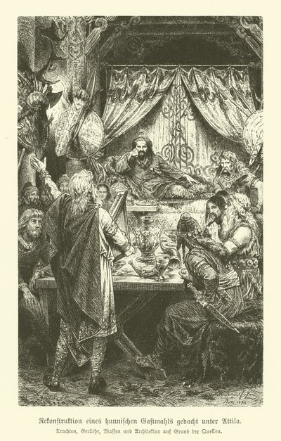 アッティラ時代のフン族の饗宴（版画 作： German School