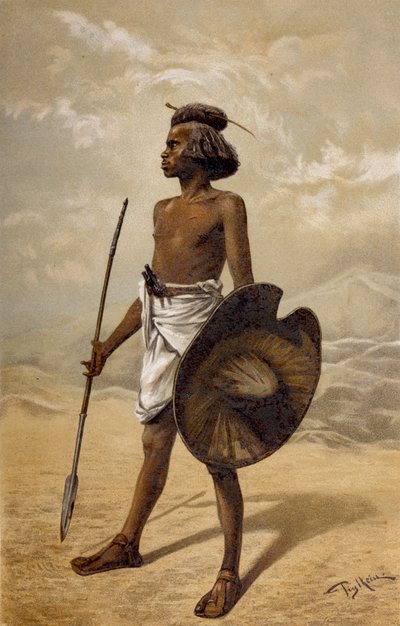 1898年のフリードリッヒラッツェル教授による人類の歴史、第III巻、ヌビアの戦士 作： German School
