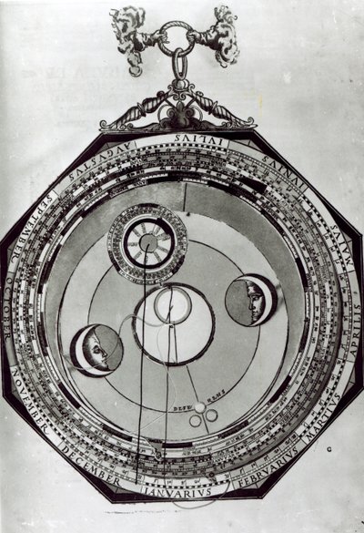 1540年のペトルスアピアヌスによる天文学の帝王切開からのイラストの後の、おそらく月の周期を示しているボルベル 作： German School