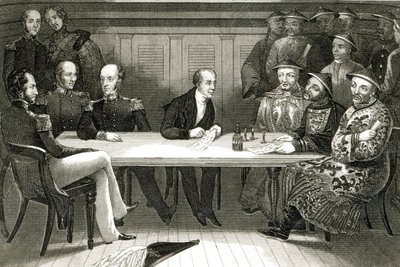 1841年7月4日、HMS Wellesleyに乗船する中山での、コモドールブレマー氏と中国当局者のChang氏との会議 作： German School