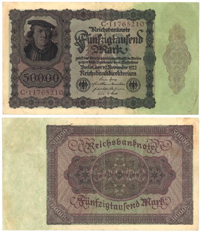 5万2千枚紙幣、1922年（rectoおよびverso） 作： German School