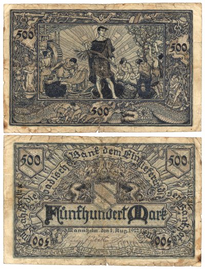 500枚紙幣、1922年（直角と逆） 作： German School