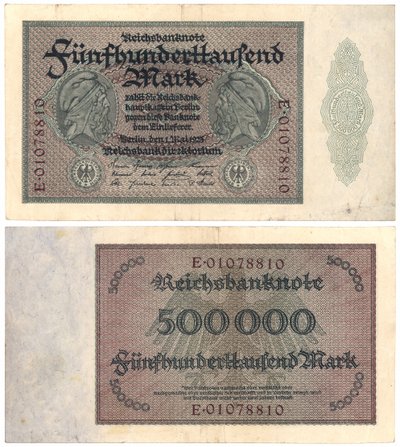 1923年の50万マルク紙幣（rectoとverso） 作： German School