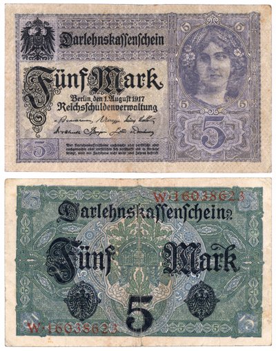 5マーク紙幣、1917年（rectoとverso） 作： German School