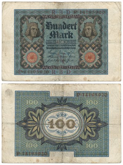 100マーク紙幣、1920（rectoおよびverso） 作： German School