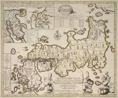 六十八州に分けられた日本王国の地図、カムシャッカとニフォンの別の地図 作： German School