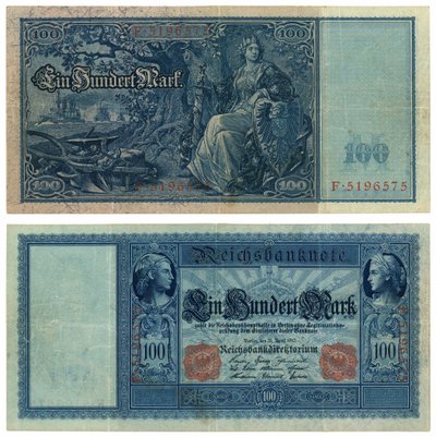 100マーク紙幣、1910年（rectoとverso） 作： German School