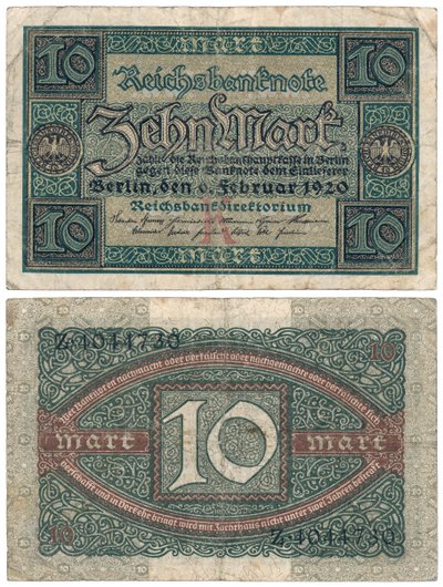 テンマーク紙幣、1920（rectoおよびverso） 作： German School