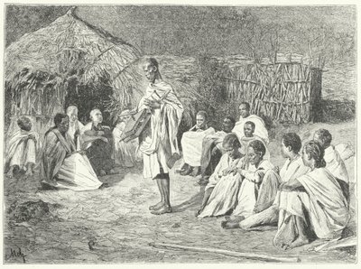 アビシニアの旅の吟遊詩人とその観客（版画 作： German School