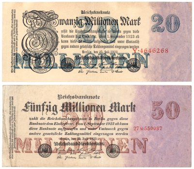 1925年、2千5千万枚のマーク紙幣 作： German School