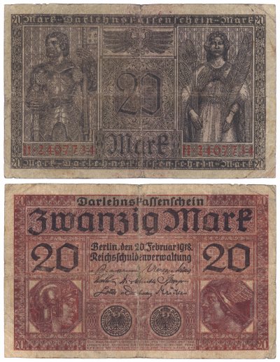 20マーク紙幣、1918年（rectoとverso） 作： German School