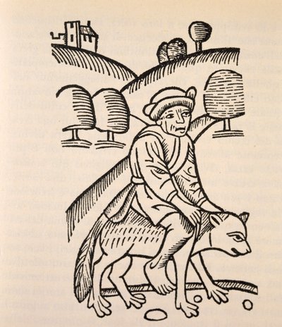 ヤギの背中に乗った魔法使い（Ulrich Molitor著「Of Witches and Diviner Women」より引用 作： German School