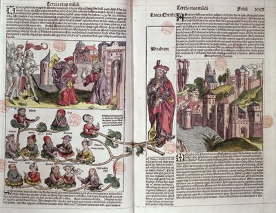 アブラハムとその子孫、ニュルンベルク年代記、Hartmann Schedel（1440-1514）1493（colored woodcut） 作： German School