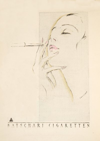 Styl, pub.1922より "Batschari Cigaretten "の広告（ポショワール版画） 作： German School