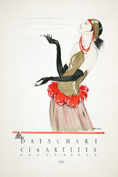 Styl, pub.1922より "Batschari Cigaretten "の広告（ポショワール版画） 作： German School