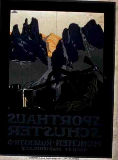 ミュンヘンの「Sporthaus Schuster」の広告（カラーリトグラフ） 作： German School