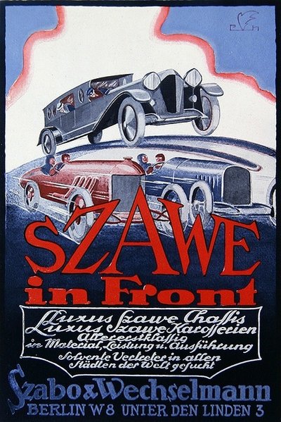 Szawe自動車の広告、1921年 作： German School