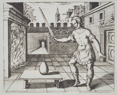 錬金術の寓話：19世紀後半に出版された魔法の歴史に描かれたマイケルマイヤー（1687）によるSrutinium Chymicumの哲学者の卵 作： German School