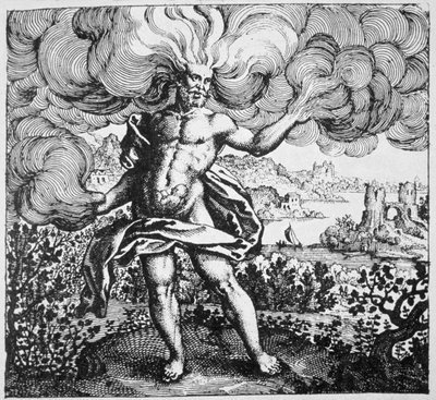 錬金術の寓話：19世紀後半に発表された魔法の歴史に描かれたマイケルマイヤー（1687）によるSrutinium Chumicumから、風は彼の体に運ばれました 作： German School