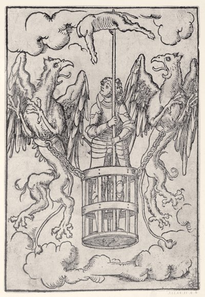アレクサンダー大王は2匹のグリフィンによって空中に運ばれた、c.1525 作： German School