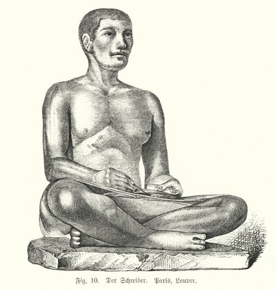 古代エジプトの座った書記の像（エングレービング 作： German School