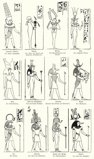 古代エジプトの神々と女神（エングレービング 作： German School