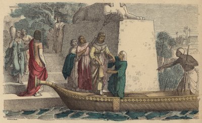 船旅をする古代エジプトの身分の高い女性（彩色済み彫刻 作： German School