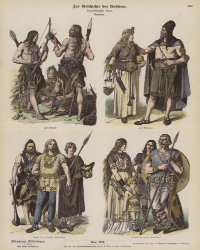 古代ゲルマンの衣装（彩色済み彫刻 作： German School