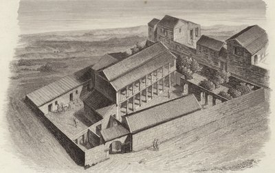シリアのムードレーヤにある古代ギリシャの家々。ビルダーアトラスのためのイラスト(彫刻) 作： German School
