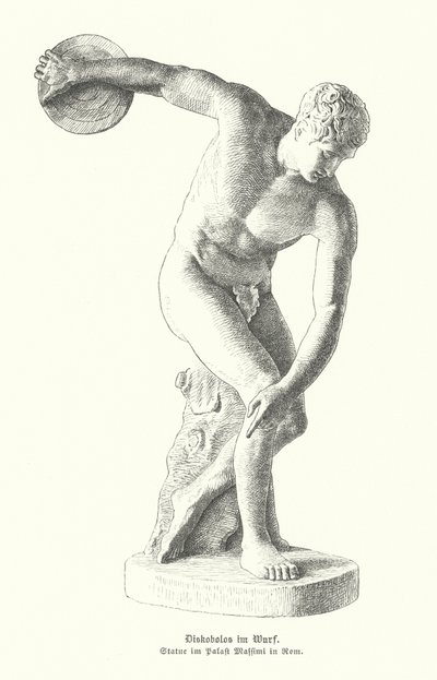 円盤投げをする古代ギリシャ人の像（彫刻 作： German School