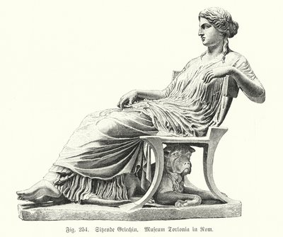 古代ギリシャの着座した女性の彫像（彫刻 作： German School