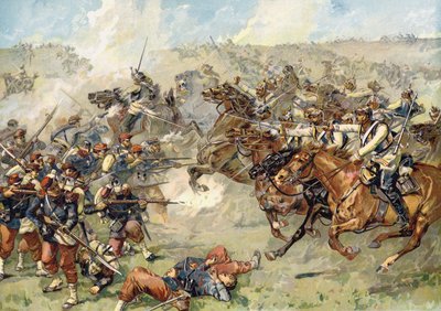 1870年8月16日、マルスルトゥールの戦い、ビオンヴィルでのプロイセンのキュラシエによる攻撃 作： German School