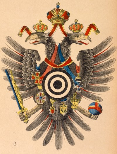 オーストリアハンガリー帝国の紋章、アーチェリーターゲット、c.1865（色の木版画） 作： German School