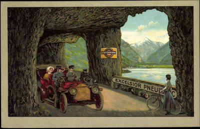 トンネル内の自動車、エクセルシオール・ニューマティクス（リトグラフ） 作： German School