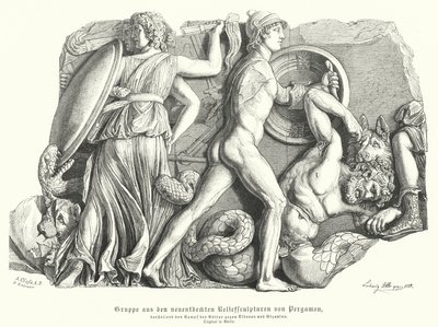 神々とタイタン、巨人の戦い 古代ギリシャのペルガモンのレリーフ（彫刻 作： German School