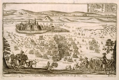 1664年のレビツェの町の近くでの戦い、ヨーロッパでのオスマン帝国のキャンペーンに関する本のイラスト、ポール・ファースト（c.1605-66）の彫刻 作： German School