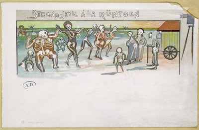 レントゲンスタイルのビーチの牧歌、X線に関する漫画、1896-99年（カラー彫刻） 作： German School