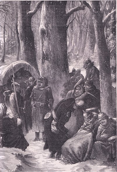 雪の中のビバーク（Cassells History of the War between France and Germany, published by Cassell and Company Limited, c.1890 (litho) 作： German School
